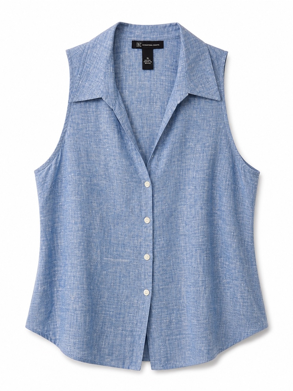 INC International Concepts Sleeveless 100% Blue Linen Top Size 14